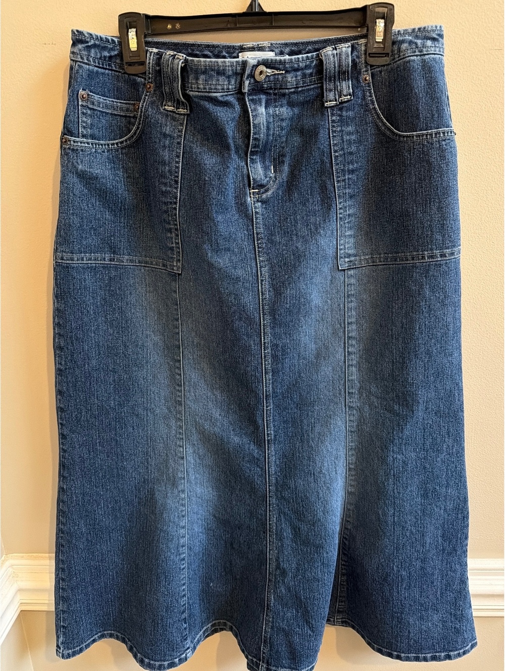 VTG 90s Y2K Carolina Blues Denim Midi Skirt Size 14